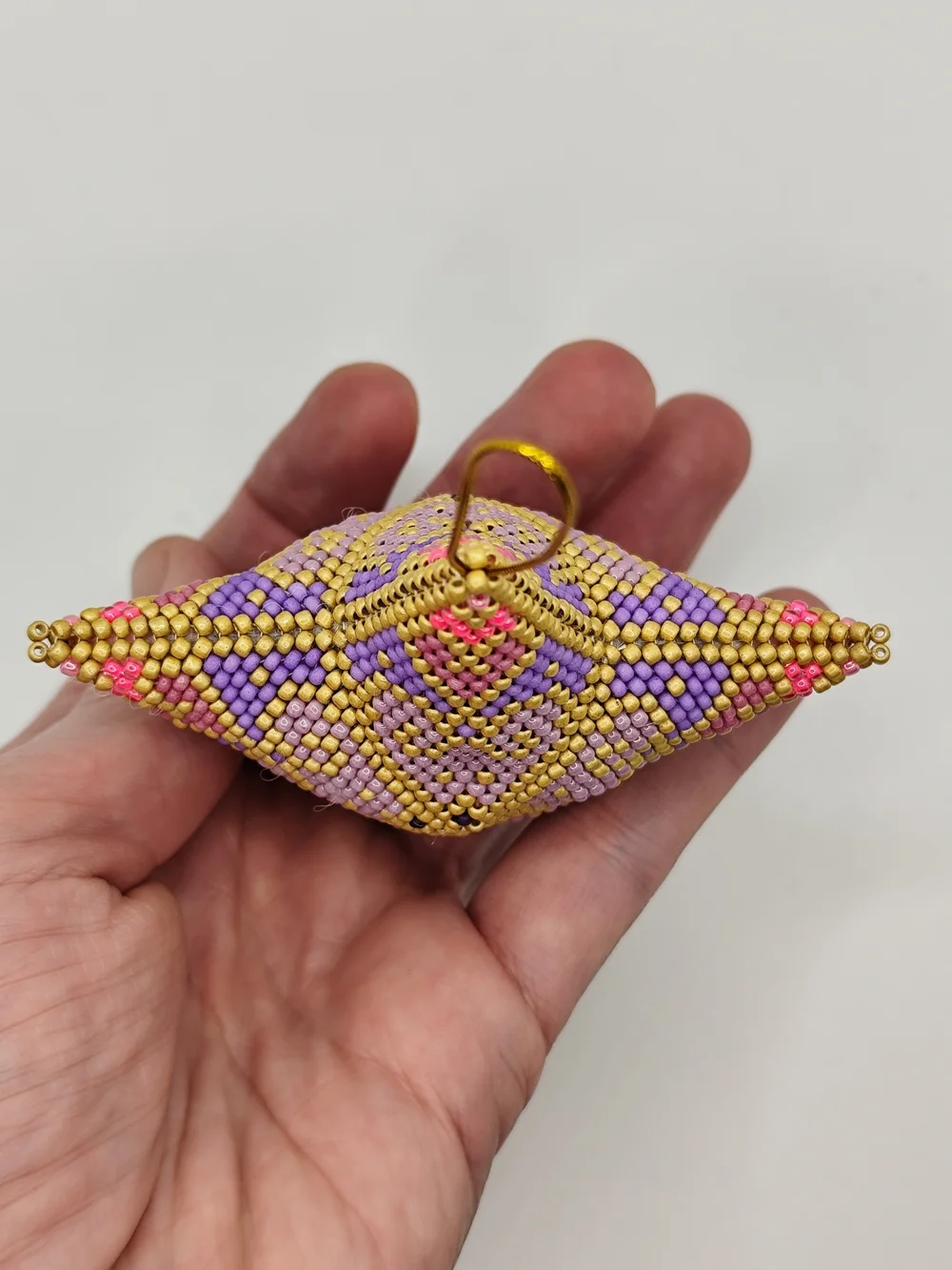 Handcrafted Gold, Purple & Pink Beaded Star Ornament